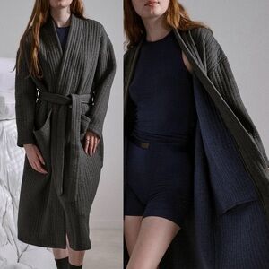 LUNYA Restore Double Knit Robe - Size XS/S NWT Mercurial Heather Grey Navy Blue